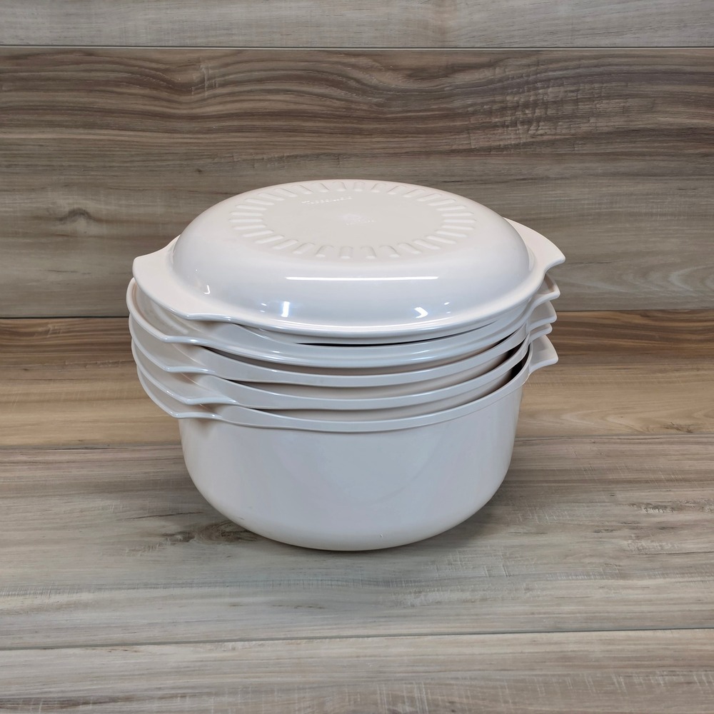 Tupperware Microwave Stacked Steamer Cooker Set Almond 5 piece Vintage